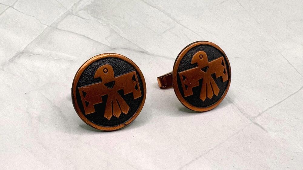 Vintage 1950s Solid Copper Thunderbird Cufflinks Southwestern MCM Mens Cuff Link